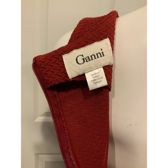 Ganni Red Textured Fit & Flare Sleeveless Dress, Size Medium - Picture 6 of 7